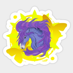 Purple Horse with Yellow Butterflies Sticker